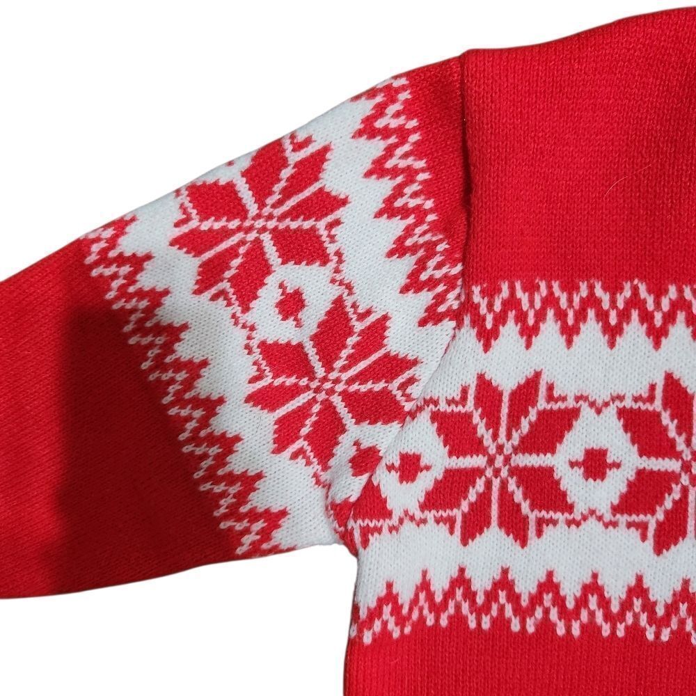 Men's Winter Sweater Large Red White Winter V Neck Fair Isle Nordic Acrylic - Picture 4 of 10